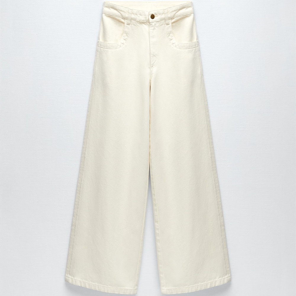 NWT ZARA ZW THE SKATER FLARED JEANS ECRU - Picture 5 of 9
